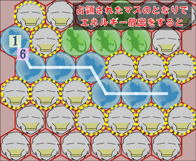 基本的なルール（相手に占領されたマスのとなりでエネルギー放出）