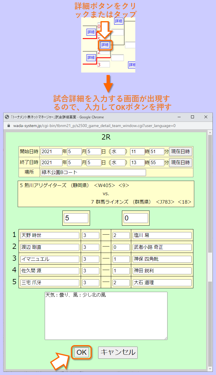 スコアなどの入力の仕方